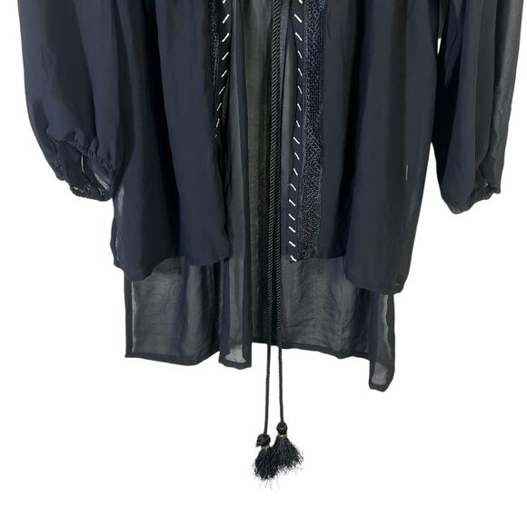 Cato Embroidered Boho Sheer Cardigan Womens 18W Black Tassel Duster Boho Tribal - Picture 4 of 8